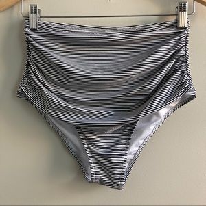 Cupshe High-Rise Shirred Striped Bikini Bottom S